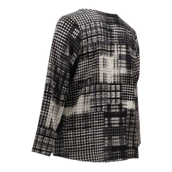 Denim & Co. Patchwork Plaid Stretch Woven Blouse - Picture 5 of 6